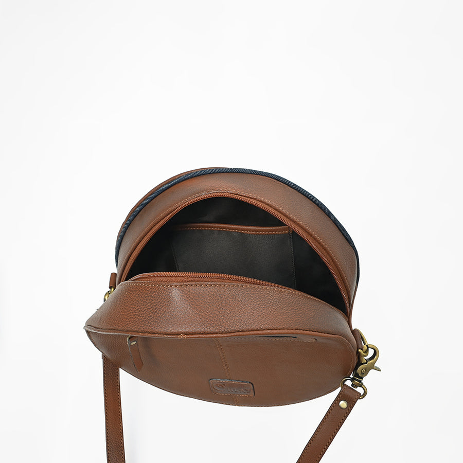 Ohlay Round Western Canteen Bag for Women, Hand Tooled Genuine Leather Purse