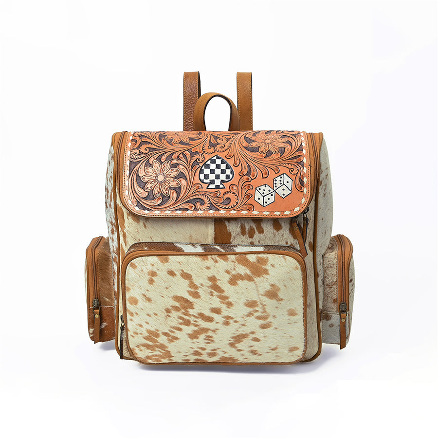 Ohlay Western Cowhide Leather Backpack for Women, Hand Tooled Genuine Leather Travel Bag