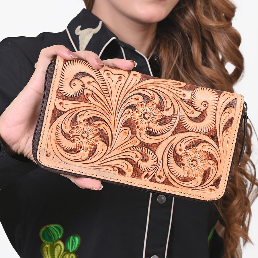 OHLAY Wallet Hand Tooled Genuine Leather Women Bag Western Handbag Purse | Womens Handbags |Leather Belt for Summer