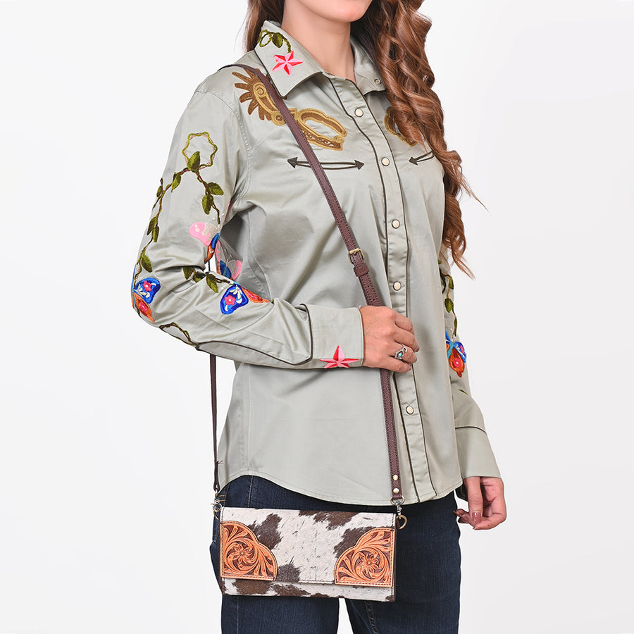 OHLAY Wallet Hand Tooled Hair-On Genuine Leather Women Bag Western Handbag Purse | Womens Handbags |Leather Belt for Summer