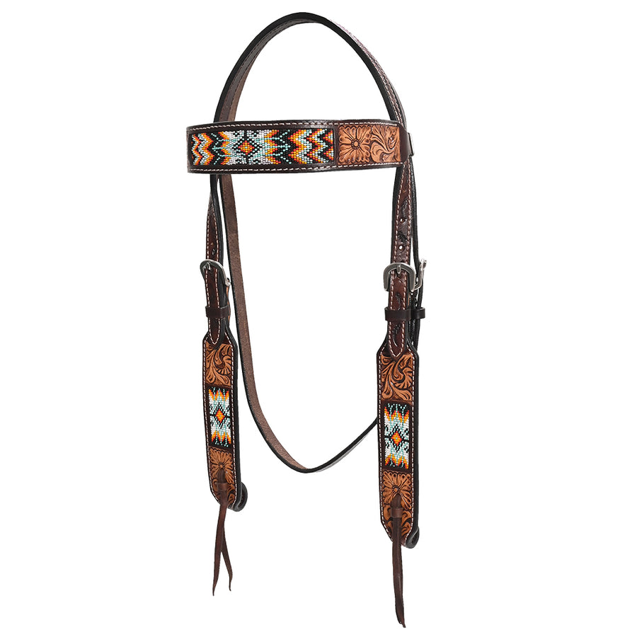 HILASON Western Horse Floral Headstall Breast Collar One Ear Headstall Wither Strap American Leather Tack Set