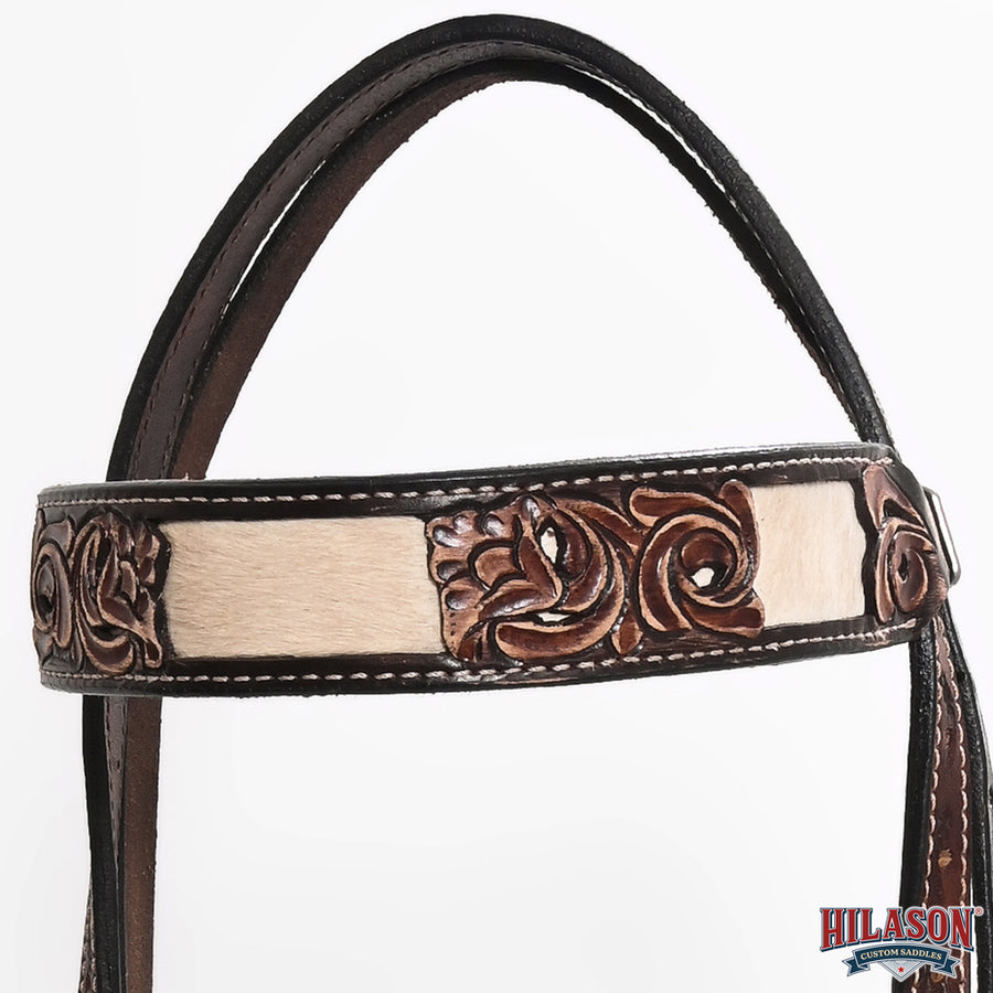 Hilason Horse Floral Hand Carved American Leather Breast Collar Headstall Brown