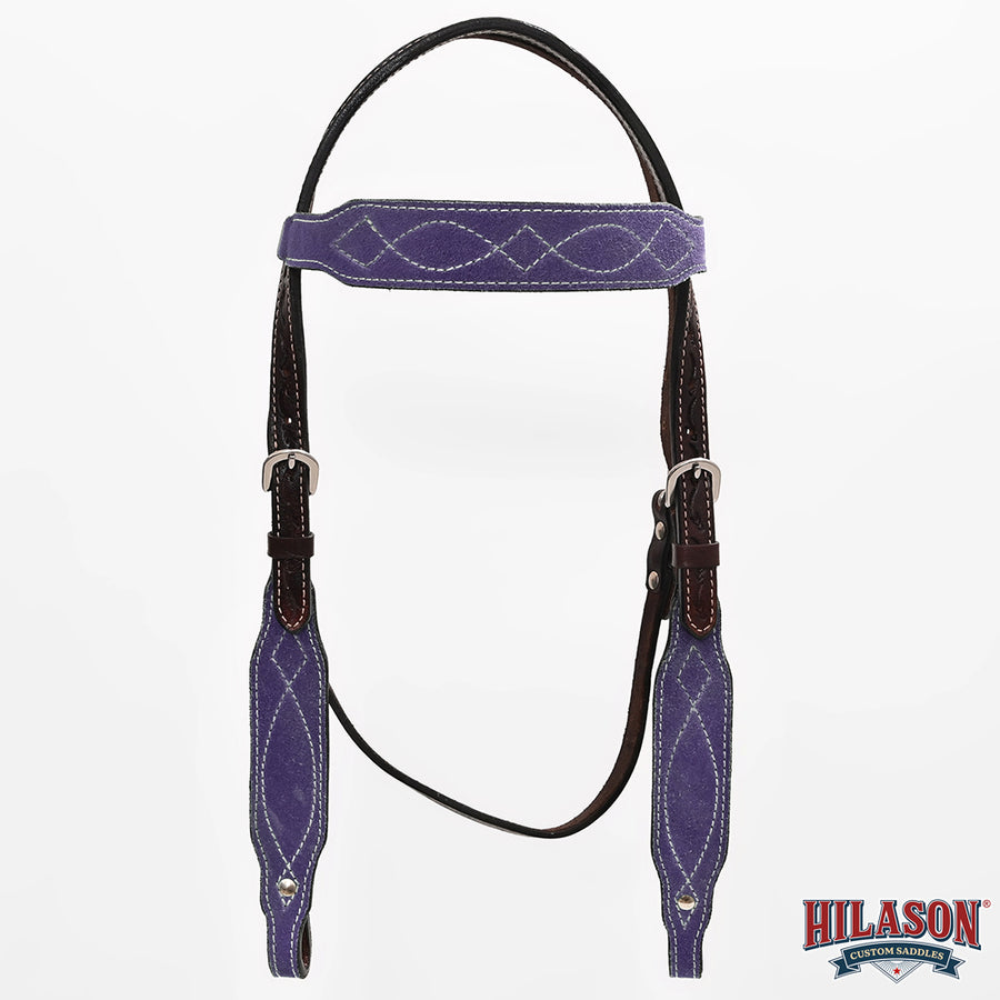 Hilason Leather Western Horse Breast Collar Headstall Set purple