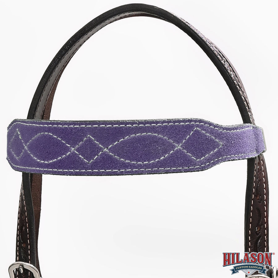 Hilason Leather Western Horse Breast Collar Headstall Set purple