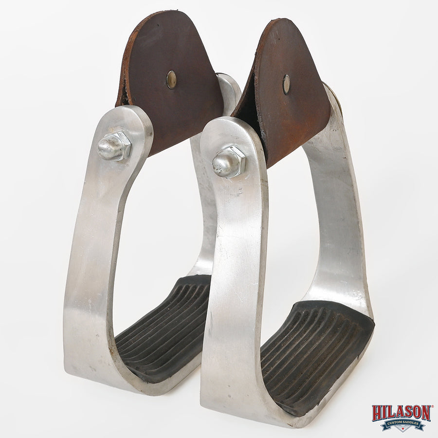 HILASON Saddle Stirrup Stirrups Pair Western Engraved Aluminum Brass Overlays Turquoise Inlays Rubber Treads