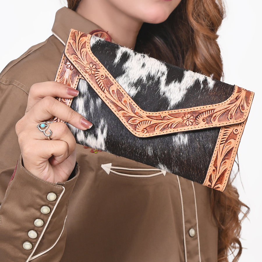 OHLAY WALLET Hand Tooled Hair-on Genuine Leather women bag western handbag purse