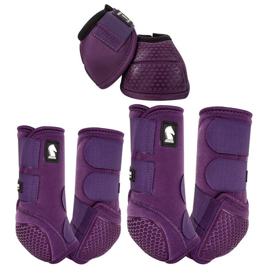 Classic Equine Flexion Legacy Horse Front Hind Bell boots Eggplant