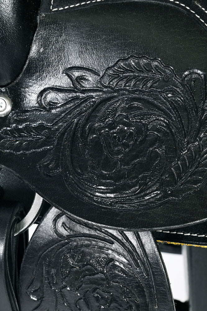 Comfytack Black Western Kids Youth Children Miniature Pony Saddle Leather Trail Tack | Hand Tooled Saddle | Western Saddle | Saddle for Horses | Horse Tack Set