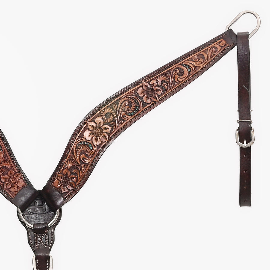 Bar H Equine Genuine Western American Leather Horse Premium Headstall & Breast Collar Set