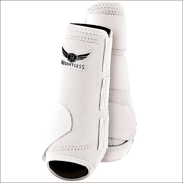 White synthetic horse leg boots with black logo - Uhorse