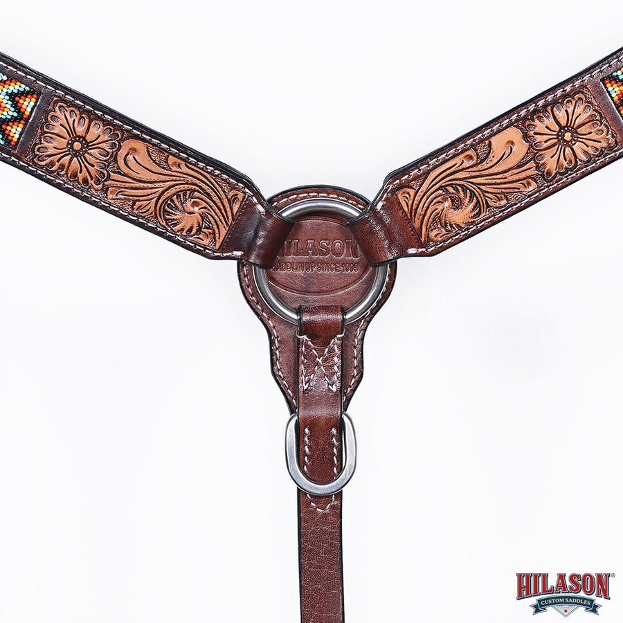 HILASON Western Horse Floral Headstall Breast Collar One Ear Headstall Wither Strap American Leather Tack Set