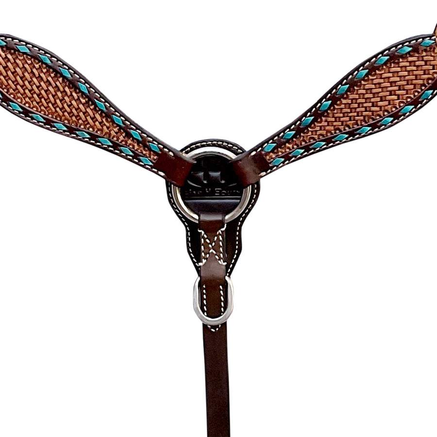 Bar H Equine Western Leather Horse Tack Set Basket Weave Carved Brown