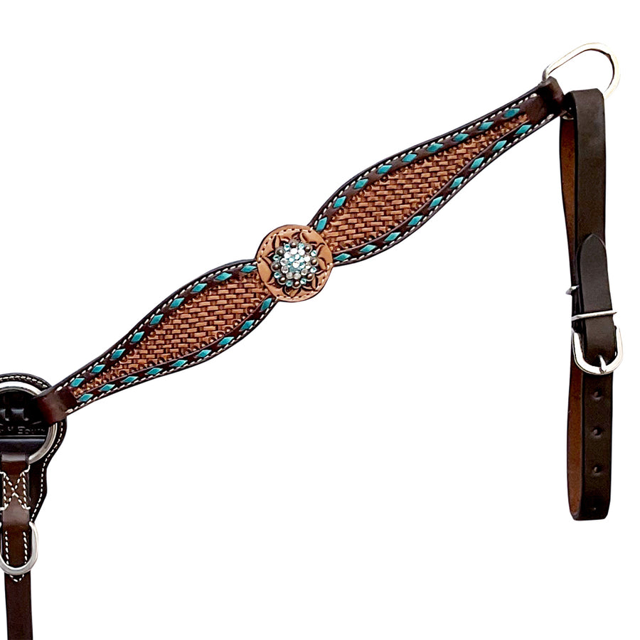 Bar H Equine Western Leather Horse Tack Set Basket Weave Carved Brown