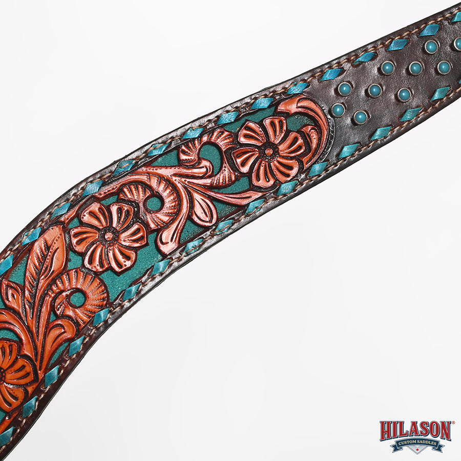 Hilason Horse Floral Hand Carved American Leather Breast Collar Headstall Brown