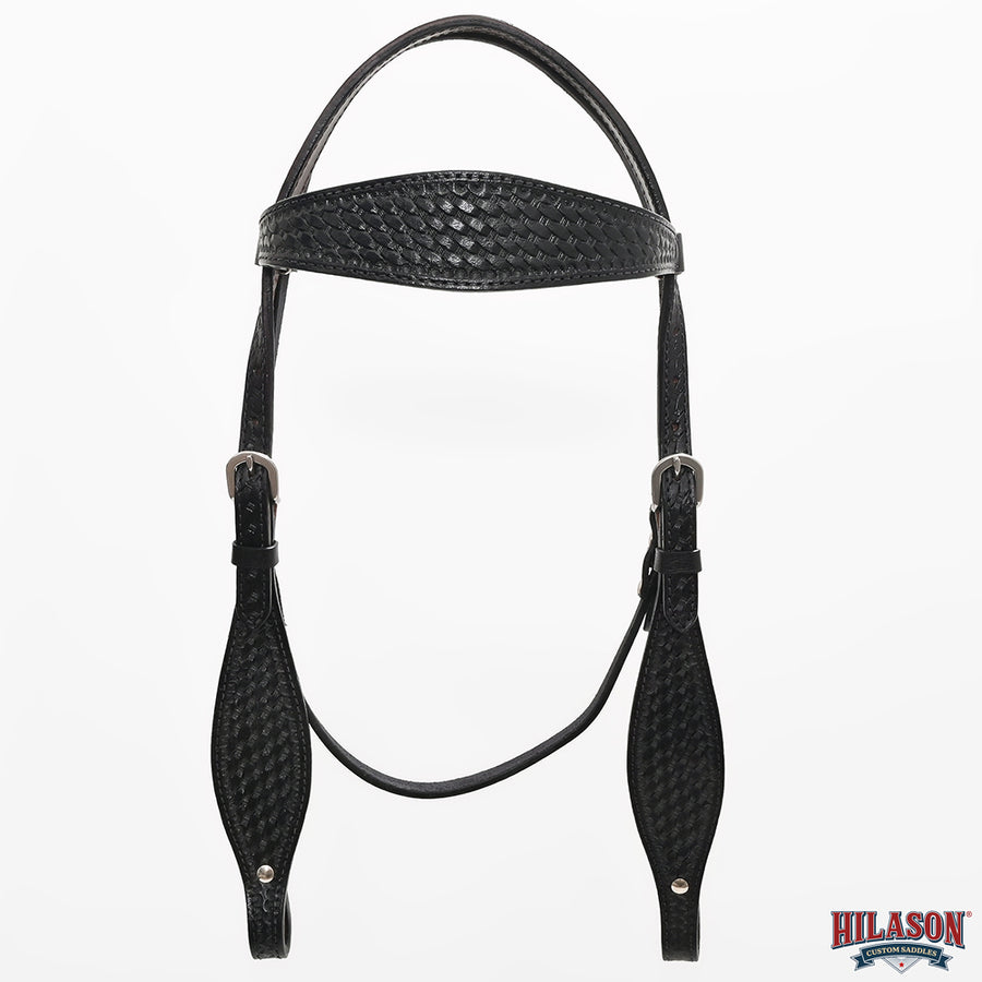 HILASON Western Horse Headstall Breast Collar Set Genuine American Leather Basket Weave Black | For Horses