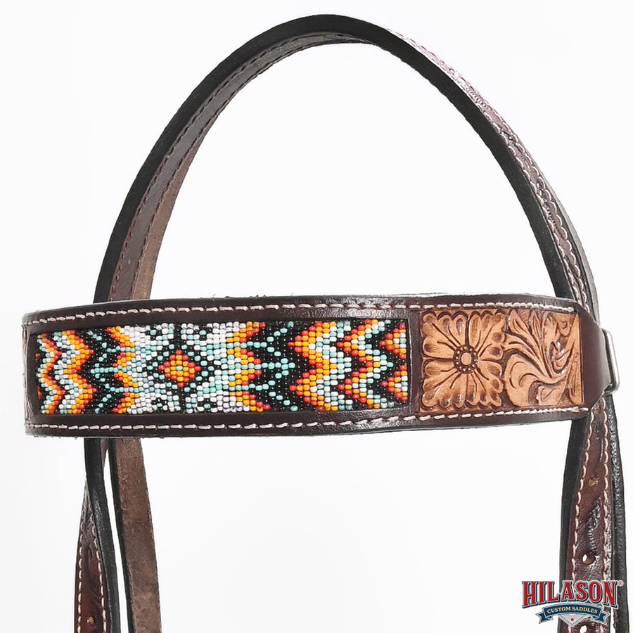 HILASON Western Horse Floral Headstall Breast Collar One Ear Headstall Wither Strap American Leather Tack Set