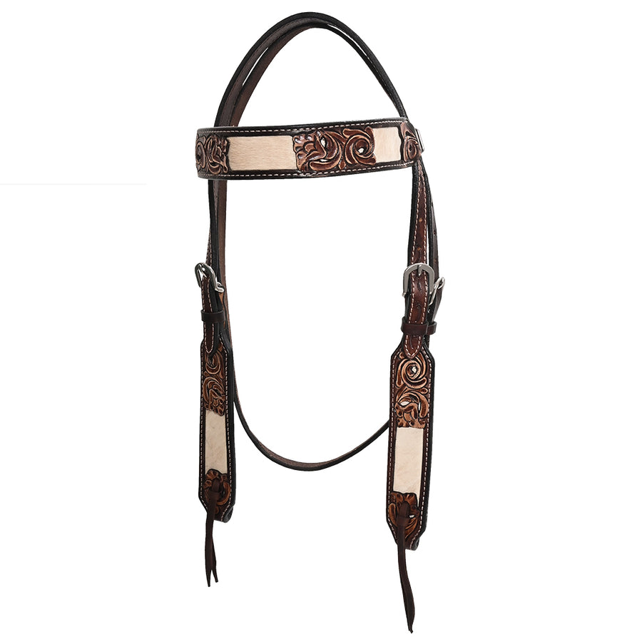 Hilason Western Horse Floral Hand Carved American Leather Headstall Brown - Uhorse