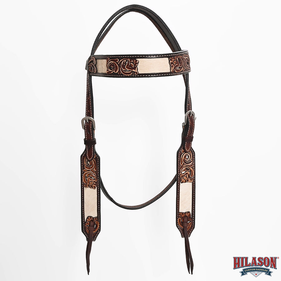 Hilason Horse Floral Hand Carved American Leather Breast Collar Headstall Brown