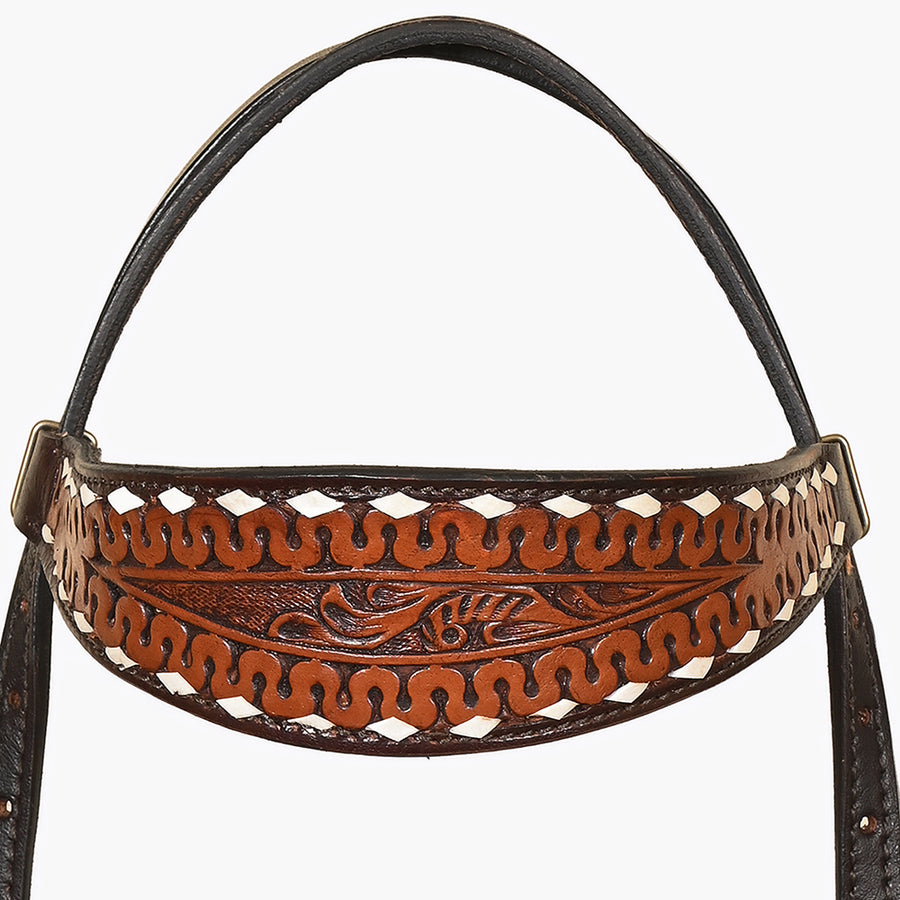 Hilason Western Leather Horse Headstall with Floral Tooling Brown