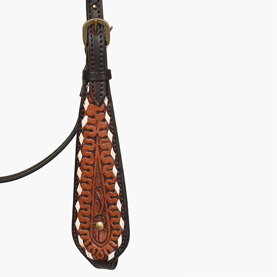 Hilason Western Leather Horse Headstall with Floral Tooling Brown