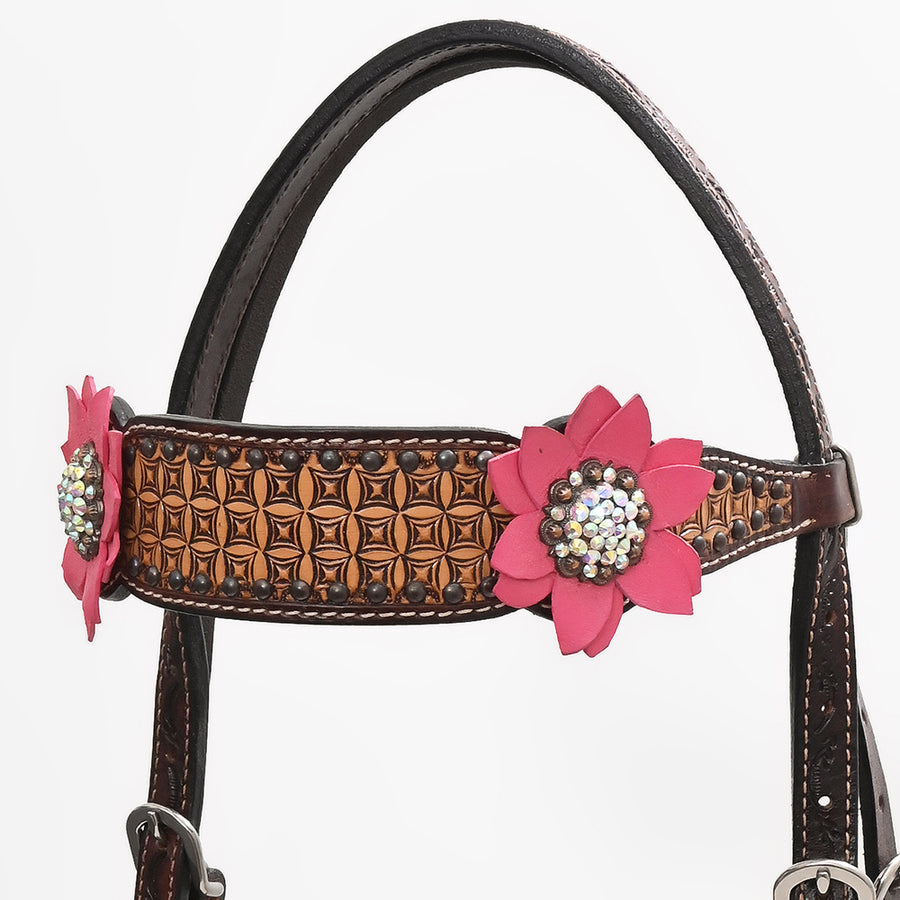 Bar H Equine American Leather Horse Saddle Tack One Ear Headstall Breast Collar Browband Wither Strap Set