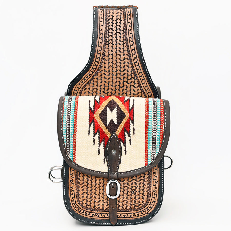 HILASON Western Leather Saddle Bag, Southwestern Tooled Horse Riding Pouch