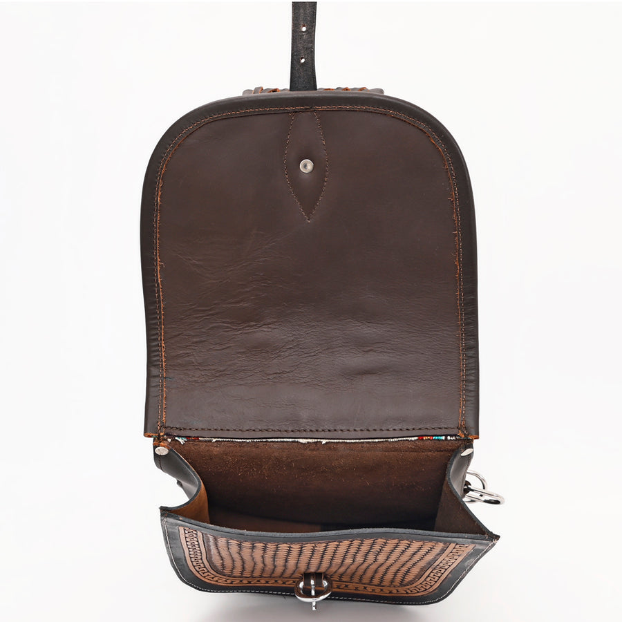 HILASON Western Leather Saddle Bag, Southwestern Tooled Horse Riding Pouch