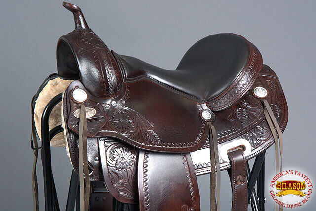 Hilason Western Horse Treeless Trail Pleasure Leather Saddle Brown