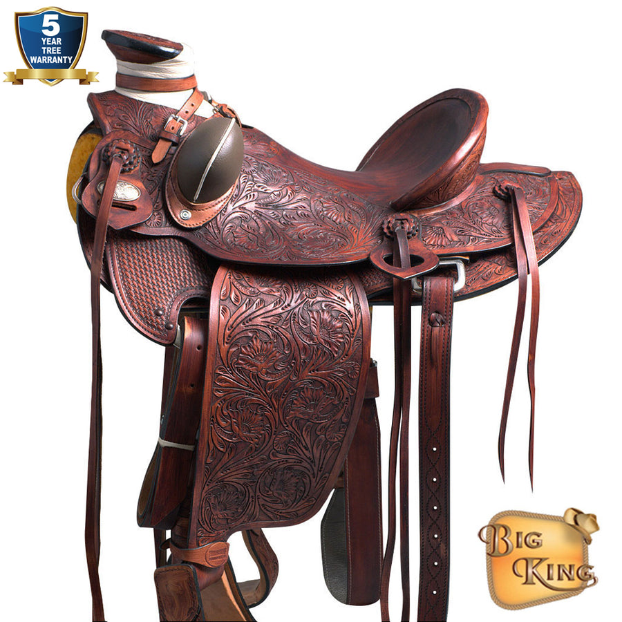 17 In Hilason Western Horse Wade Saddle American Leather Ranch Roping Mahogany - Uhorse