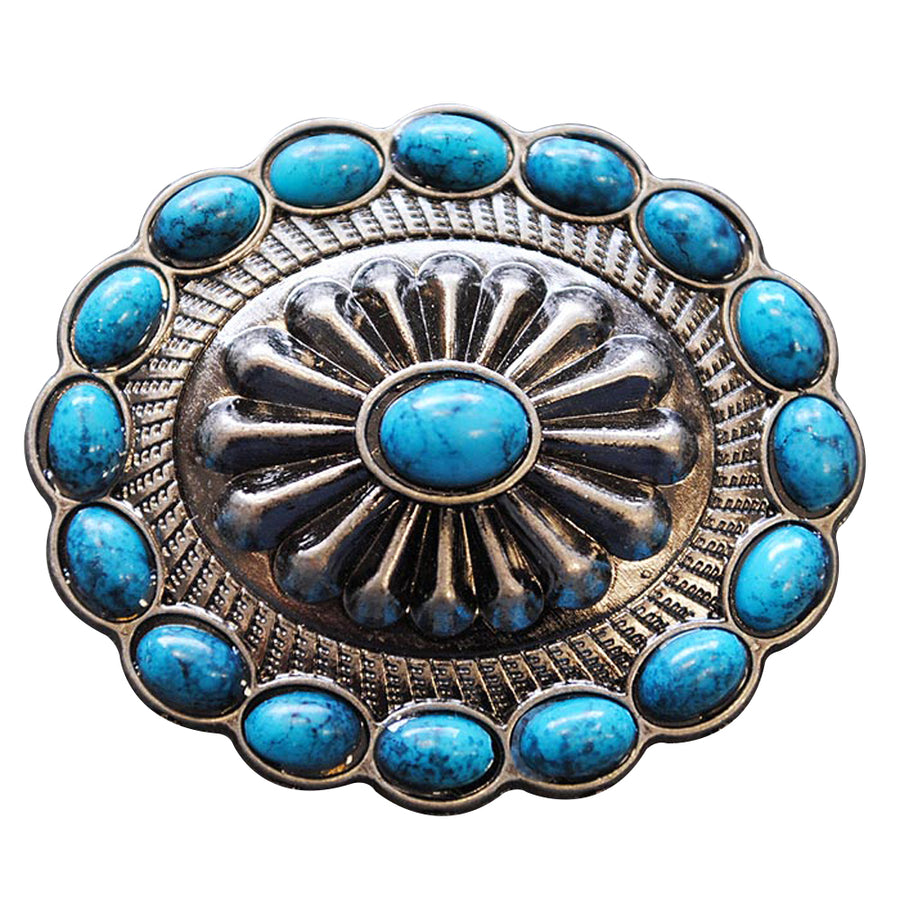Set Of 2 Western Screw Back Concho Turquoise Oval Antique Nickle Bling - Uhorse