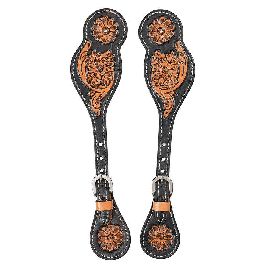 Hilason Western Spur Straps American Genuine Leather Black Accent - Uhorse