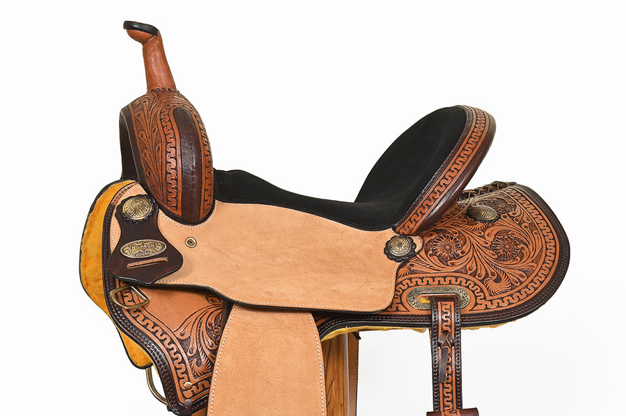 Hilason Western Leather Trail Tack Set Hand Tooled Saddle Brown