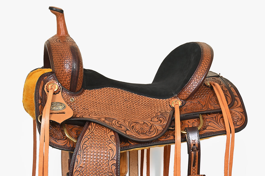 Hilason Western Leather Trail Tack Set Hand Tooled Saddle Brown