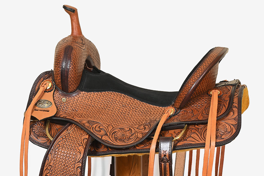Hilason Western Leather Trail Tack Set Hand Tooled Saddle Brown