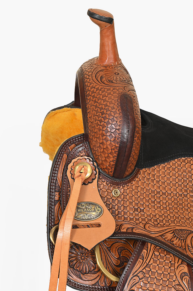 Hilason Western Leather Trail Tack Set Hand Tooled Saddle Brown