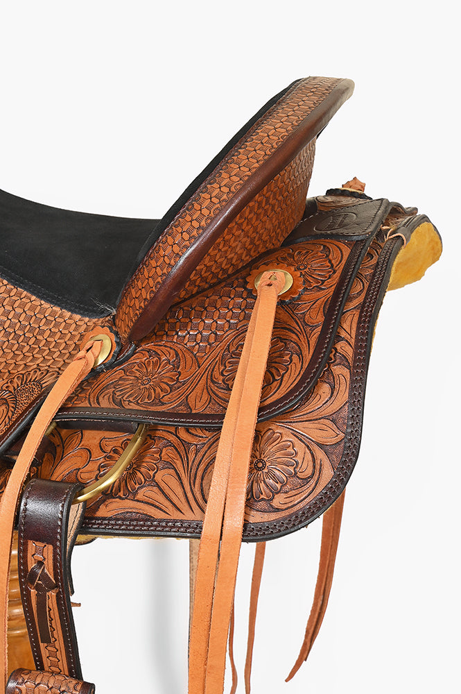 Hilason Western Leather Trail Tack Set Hand Tooled Saddle Brown