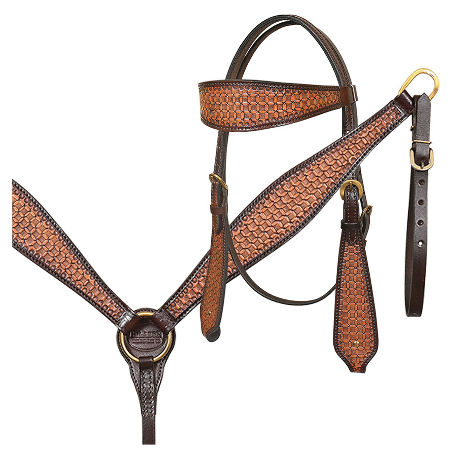 Hilason Western Leather Trail Tack Set Hand Tooled Saddle Brown