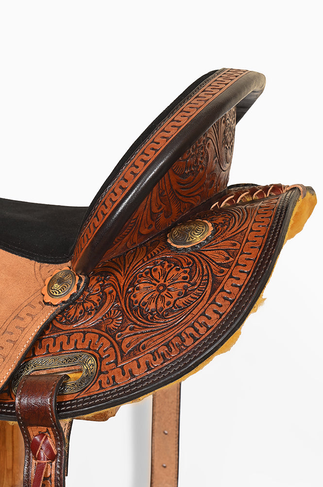 Hilason Western Leather Trail Tack Set Hand Tooled Saddle Brown