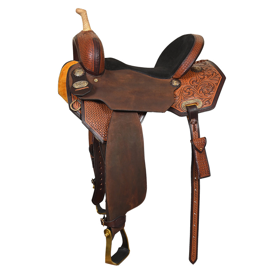 Hilason Western Leather Trail Tack Set Hand Tooled Saddle Brown