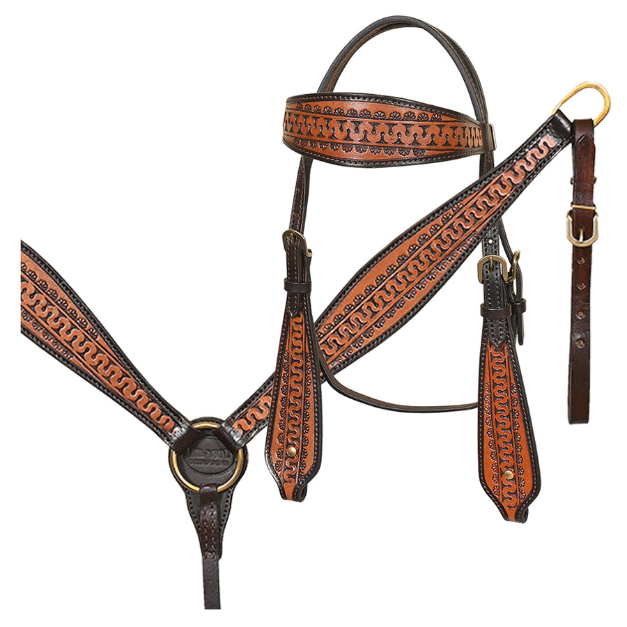Hilason Western Leather Trail Tack Set Hand Tooled Saddle Brown