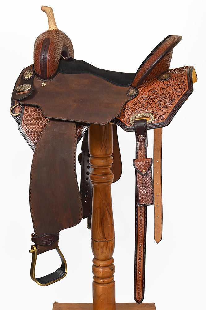 Hilason Western Leather Trail Tack Set Hand Tooled Saddle Brown