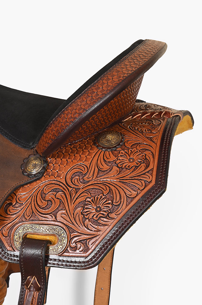 Hilason Western Leather Trail Tack Set Hand Tooled Saddle Brown