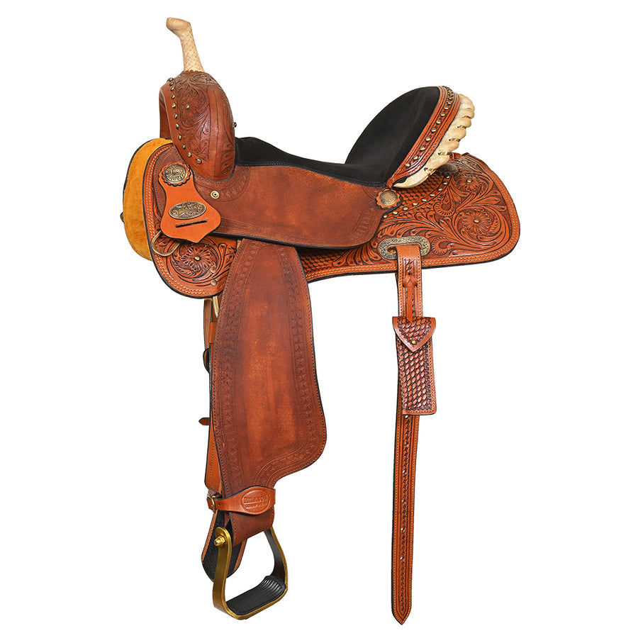 Hilason Western Leather Trail Tack Set Hand Tooled Saddle Brown