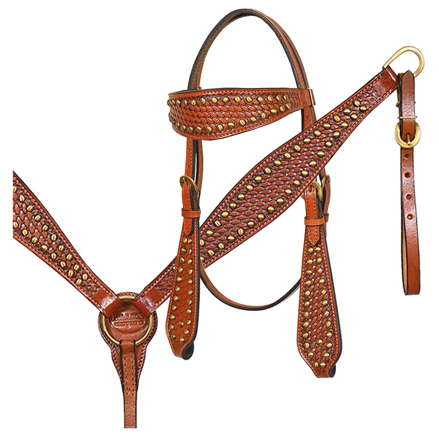 Hilason Western Leather Trail Tack Set Hand Tooled Saddle Brown