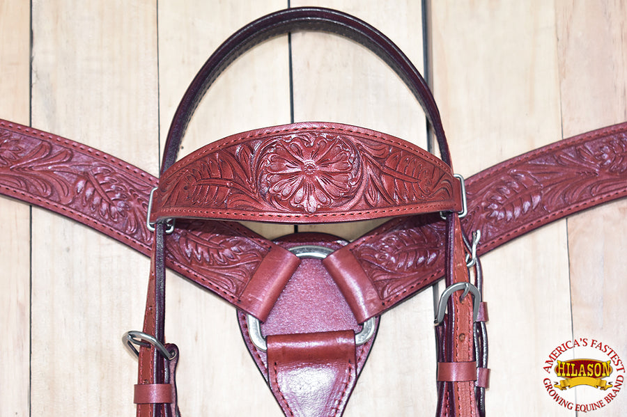 Hilason Western American Leather Horse Headstall Breast Collar Mahogany