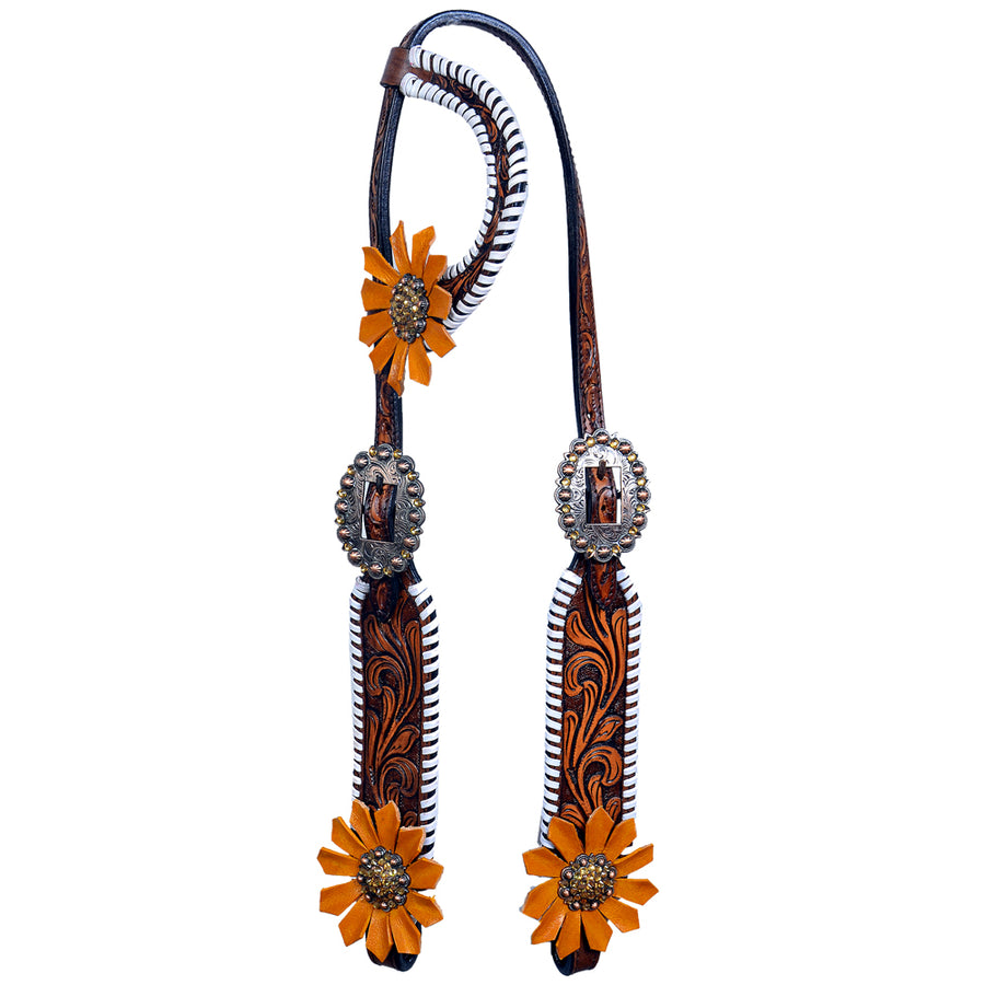 Western One Ear Horse Headstall Breast Collar Leather Bling Brown