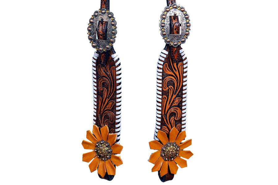 Western One Ear Horse Headstall Breast Collar Leather Bling Brown