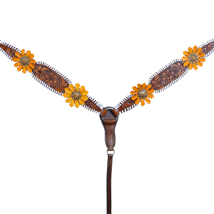 Western One Ear Horse Headstall Breast Collar Leather Bling Brown