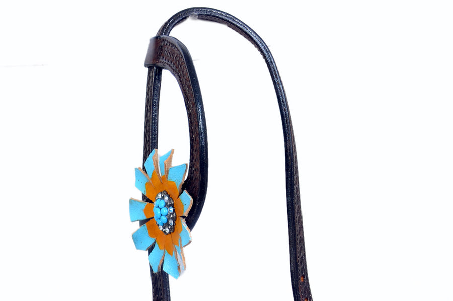 Western One Ear Horse Headstall Breast Collar Leather Brown Bling