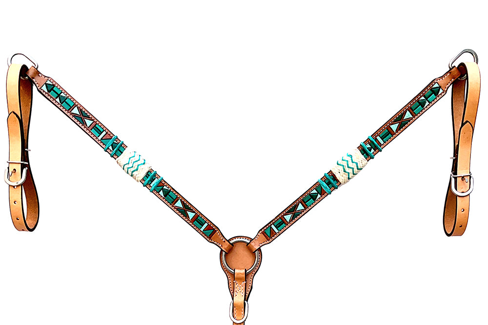 Hilason Western Horse Breast Collar Rawhide Braided American Leather Tan
